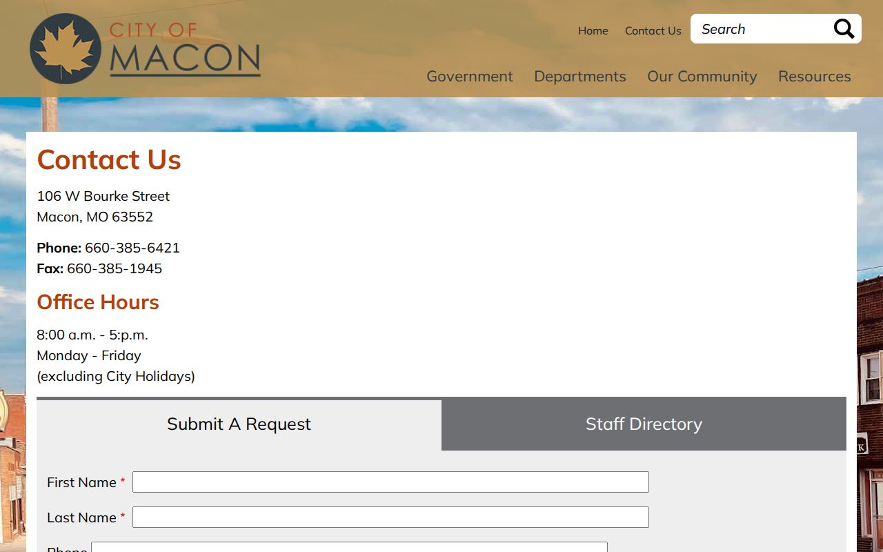City of Macon contact directory showing city and police contact information